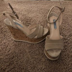Authentic Prada tan wedged heels